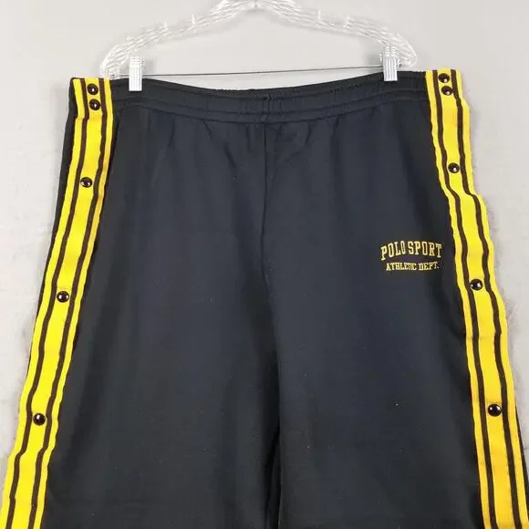 Polo Sport Ralph Lauren Pants Mens 2XL Black Yellow Snap Side Tearaway Track